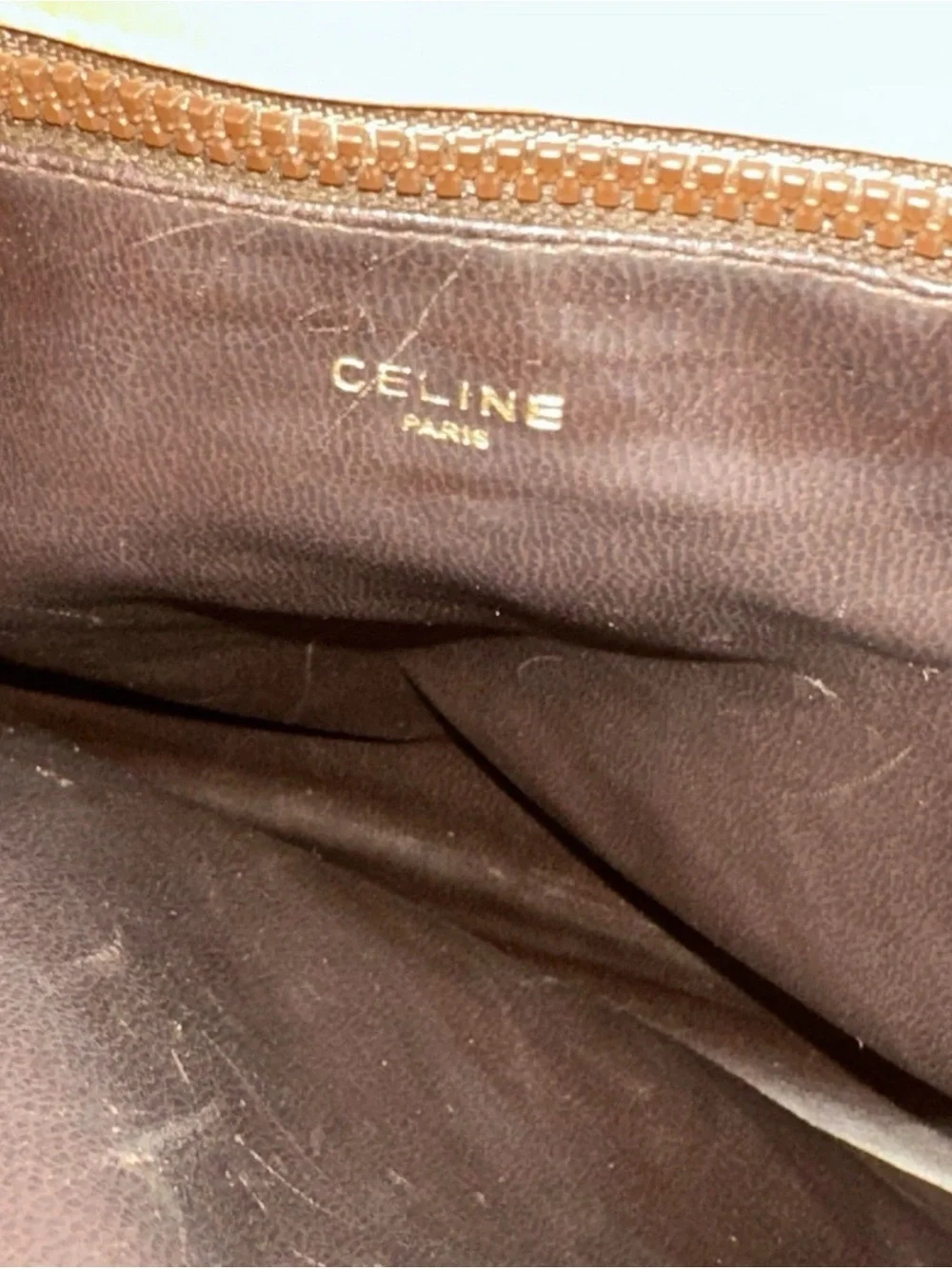 CELINE l Top Handle Satchel Beige/Tan Zip Closure Gold Hardware authentic